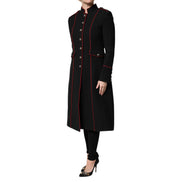 Veste Trench Coat Simple Boutonnage en Laine Noire Dolce & Gabbana