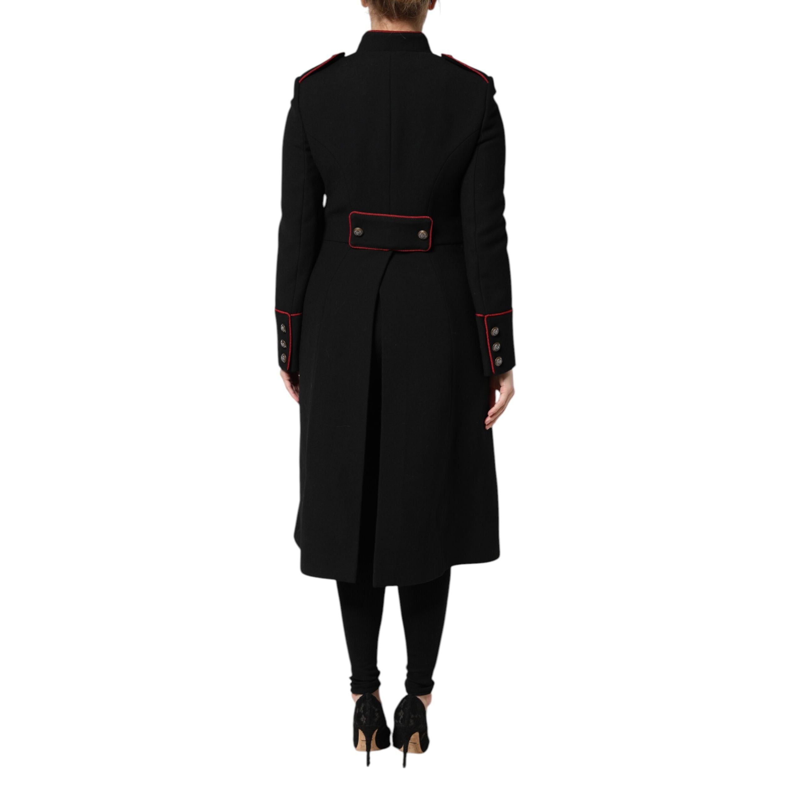 Veste Trench Coat Simple Boutonnage en Laine Noire Dolce & Gabbana