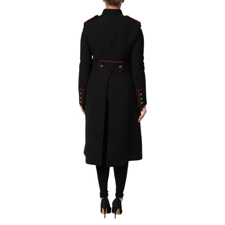 Veste Trench Coat Simple Boutonnage en Laine Noire Dolce & Gabbana