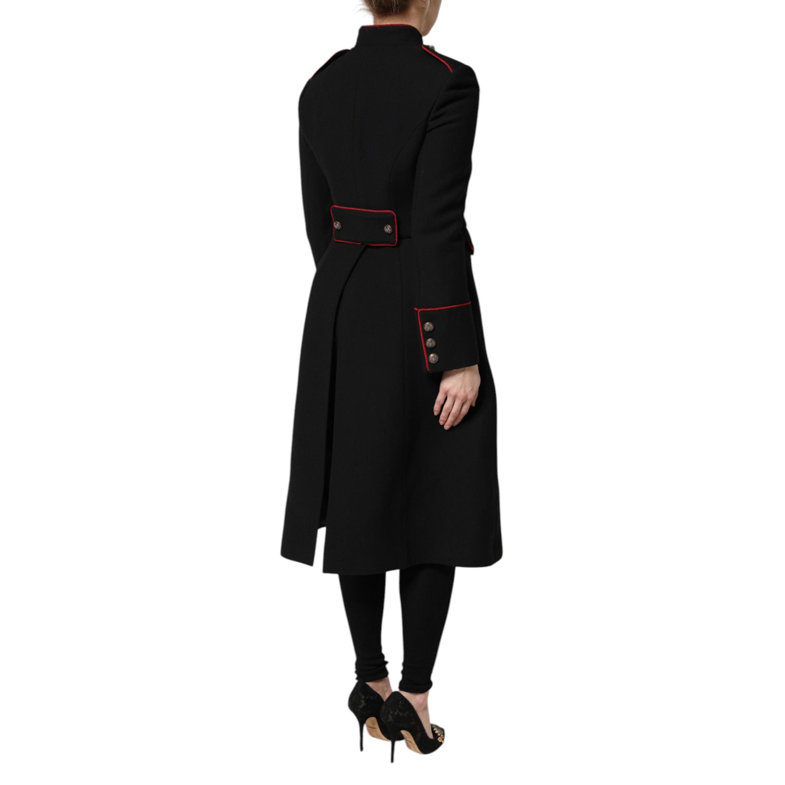 Veste Trench Coat Simple Boutonnage en Laine Noire Dolce & Gabbana
