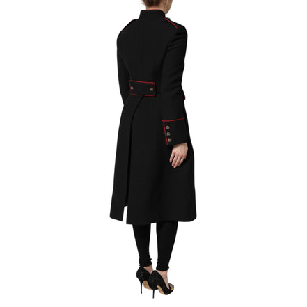 Veste Trench Coat Simple Boutonnage en Laine Noire Dolce & Gabbana