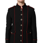 Veste Trench Coat Simple Boutonnage en Laine Noire Dolce & Gabbana