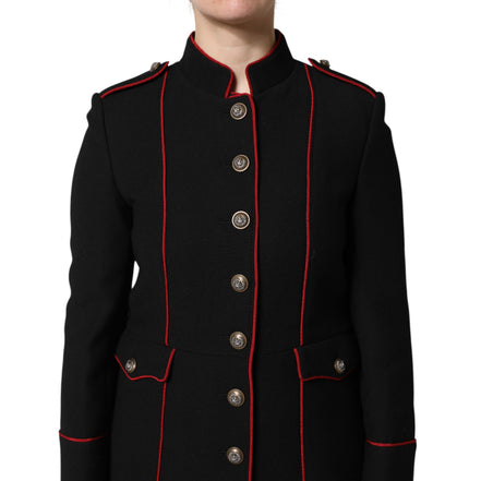 Veste Trench Coat Simple Boutonnage en Laine Noire Dolce & Gabbana