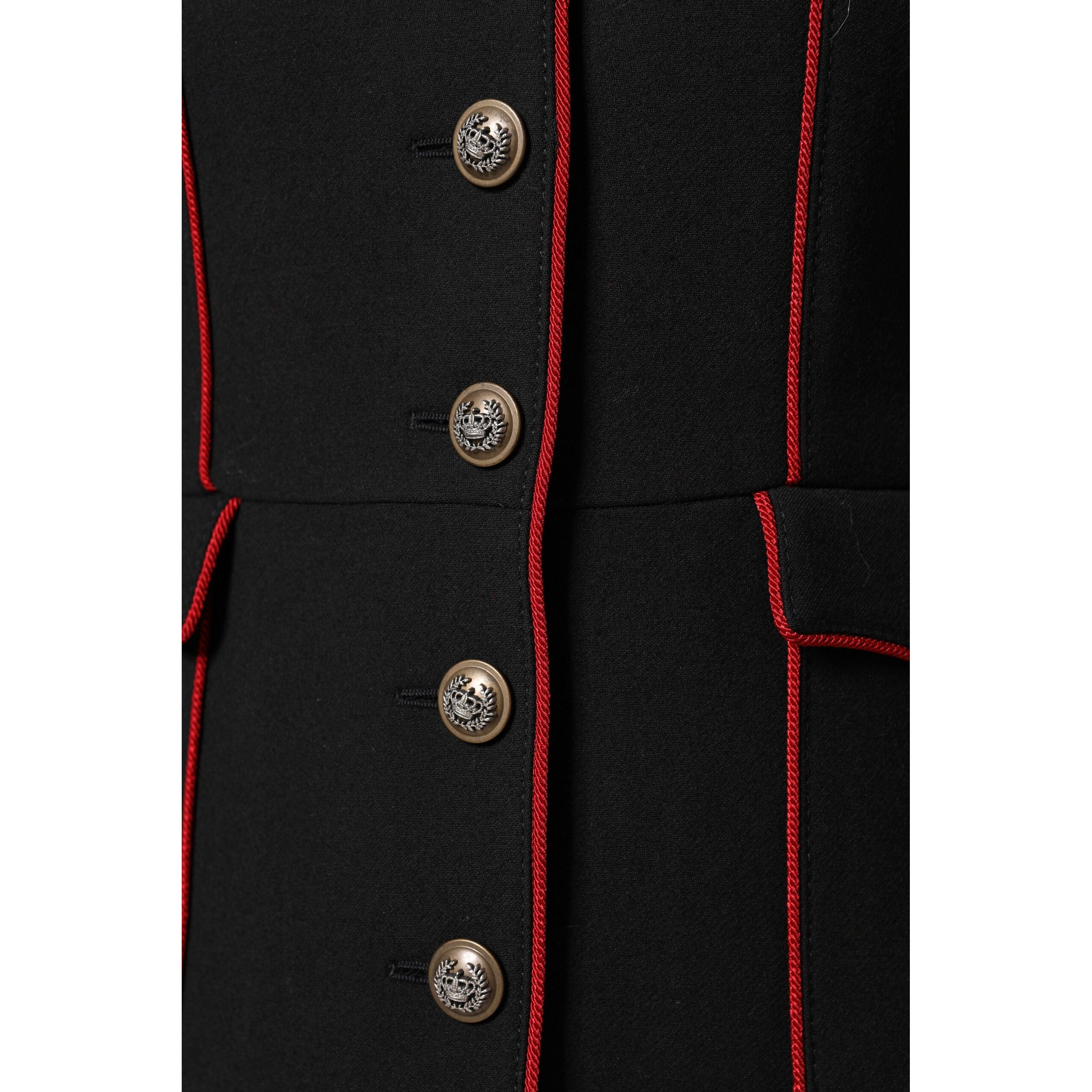 Veste Trench Coat Simple Boutonnage en Laine Noire Dolce & Gabbana