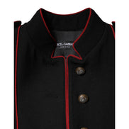 Veste Trench Coat Simple Boutonnage en Laine Noire Dolce & Gabbana