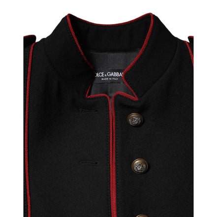 Veste Trench Coat Simple Boutonnage en Laine Noire Dolce & Gabbana