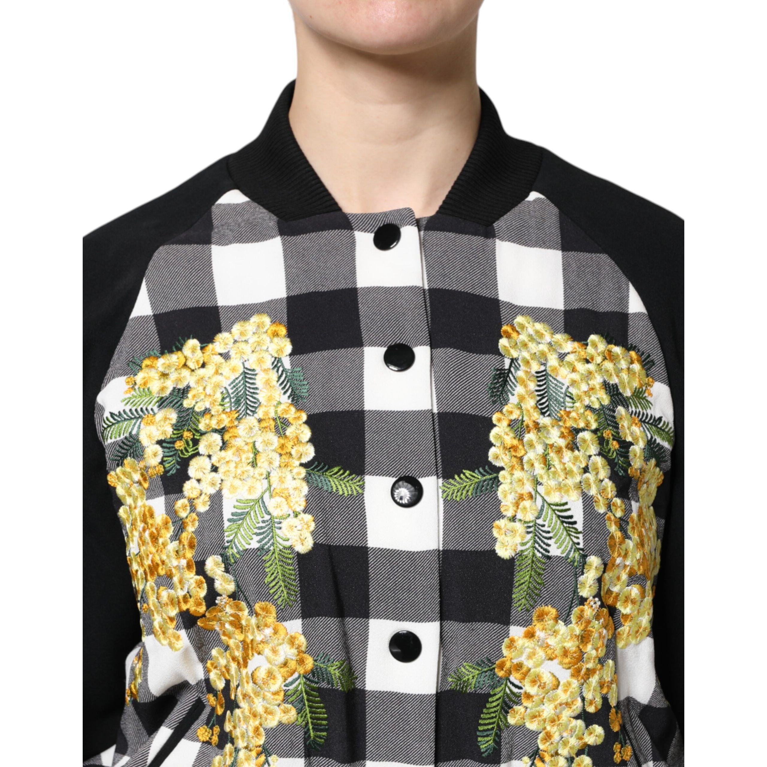 Dolce & Gabbana Giacca con bottoni a quadri bianchi e neri e motivo floreale