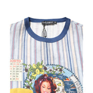 T-shirt Dolce & Gabbana en lin à rayures multicolores et col rond avec motif pin-up