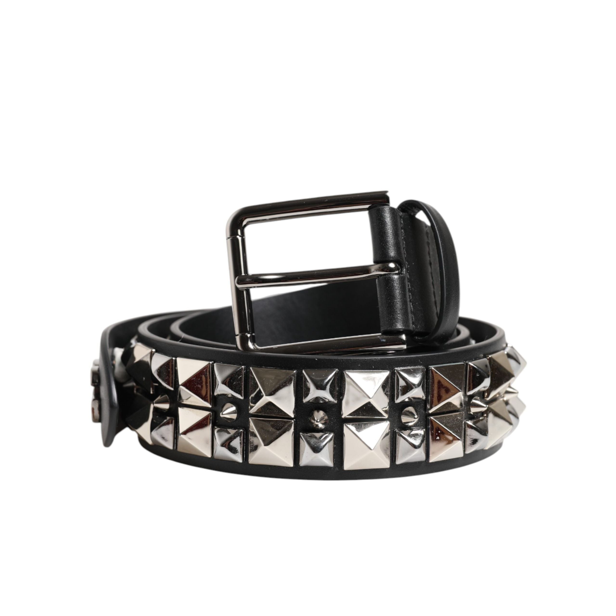 Dolce & Gabbana Black Studded Silver Buckle Belt