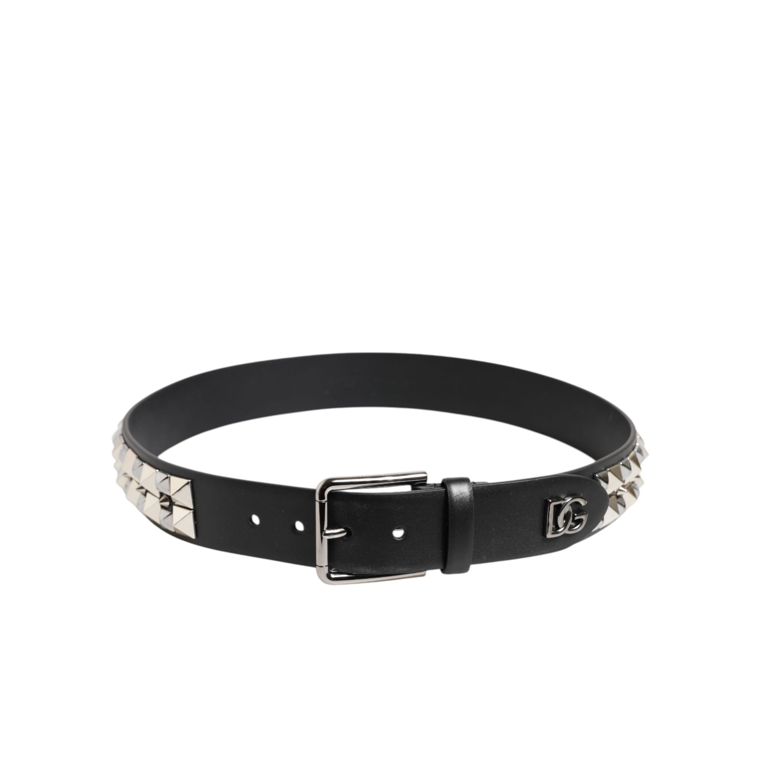 Dolce & Gabbana Black Studded Silver Buckle Belt