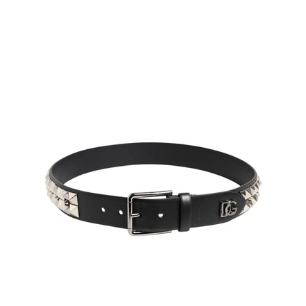 Dolce & Gabbana Black Studded Silver Buckle Belt