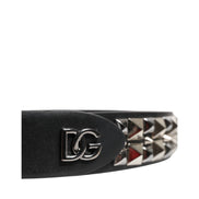 Dolce & Gabbana Black Studded Silver Buckle Belt