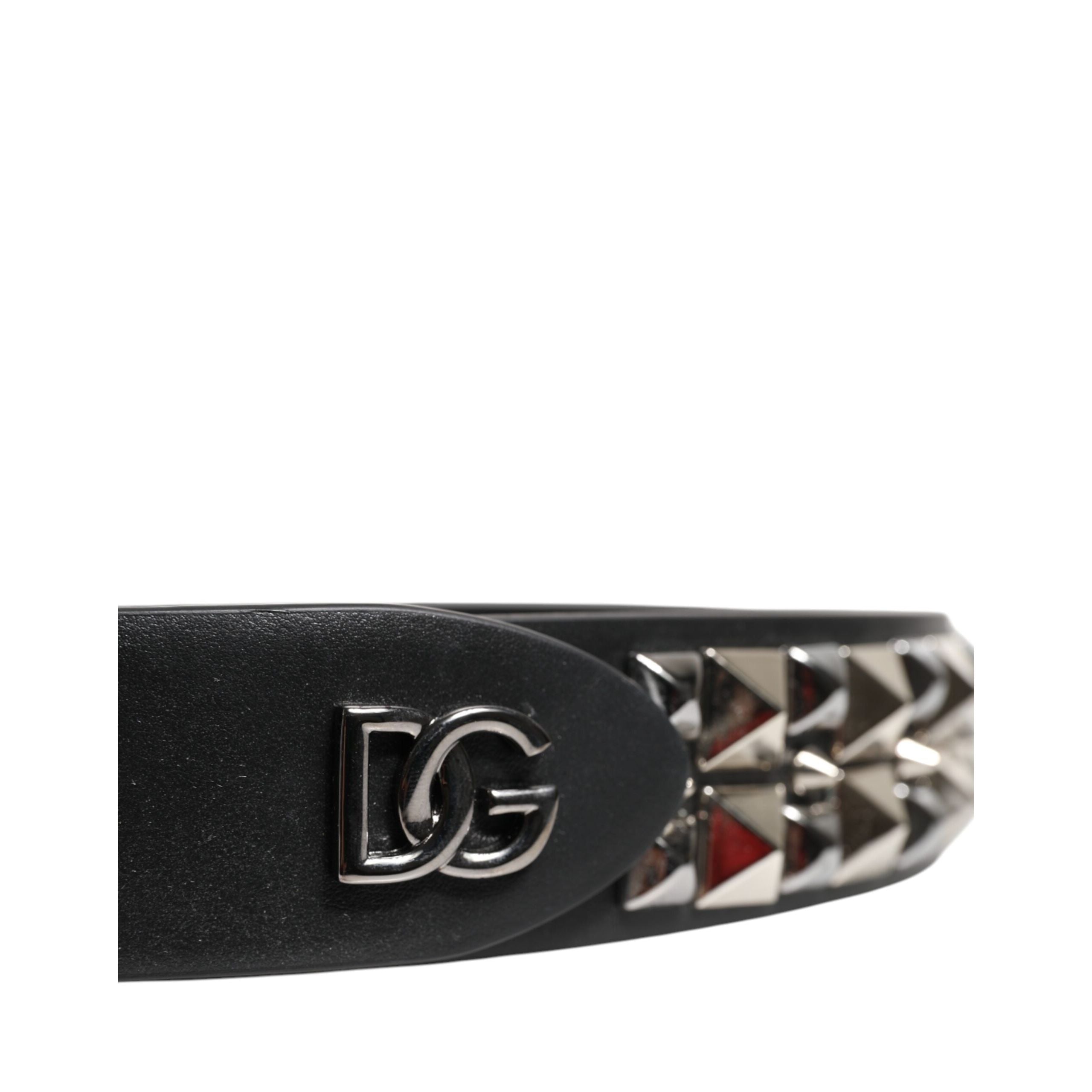 Dolce & Gabbana Black Studded Silver Buckle Belt