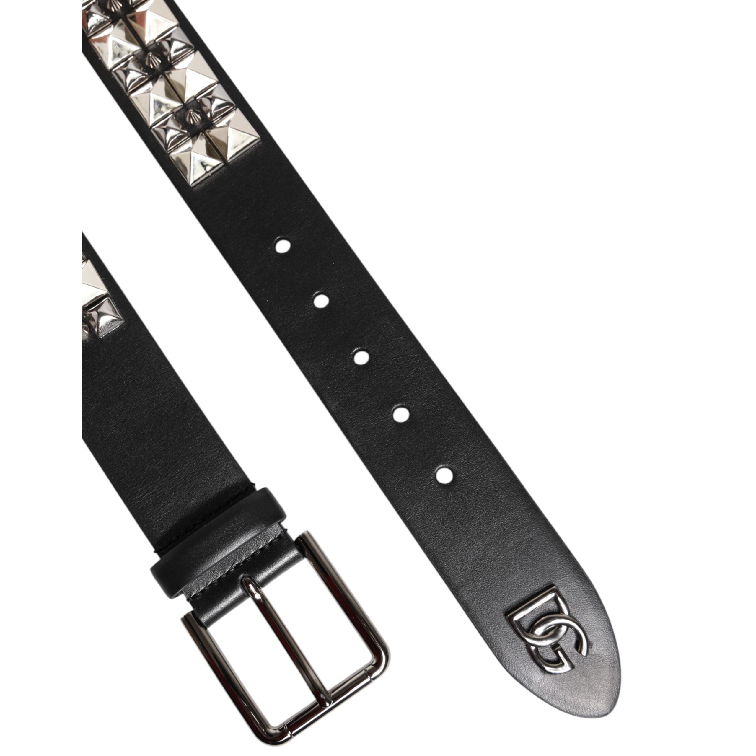 Dolce & Gabbana Black Studded Silver Buckle Belt