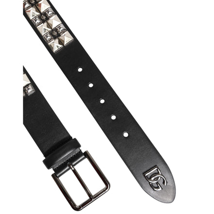 Dolce & Gabbana Black Studded Silver Buckle Belt