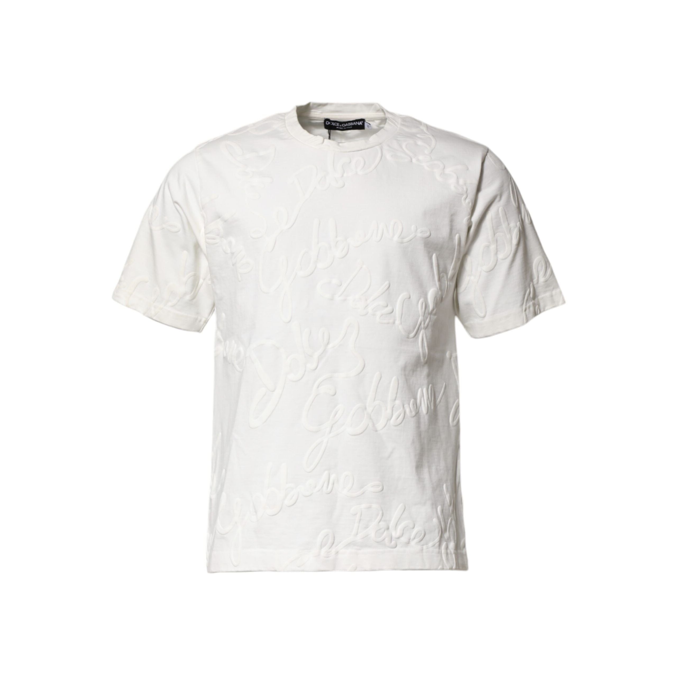 T-shirt girocollo Dolce & Gabbana in cotone bianco con logo in rilievo