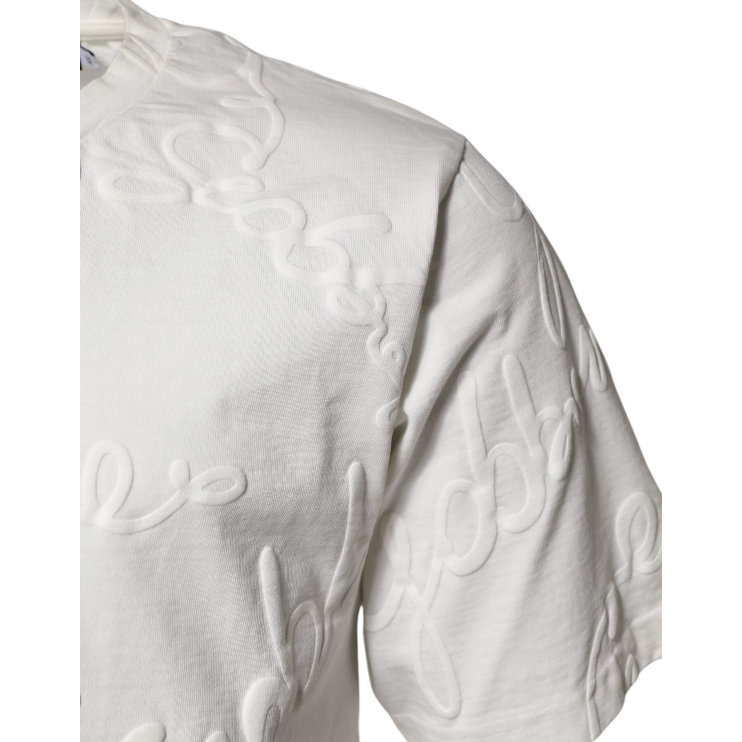 T-shirt girocollo Dolce & Gabbana in cotone bianco con logo in rilievo