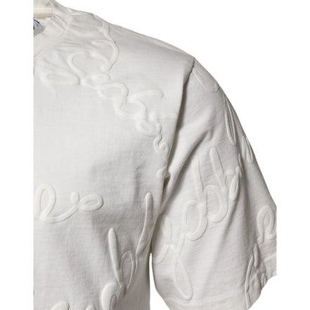 T-shirt girocollo Dolce & Gabbana in cotone bianco con logo in rilievo