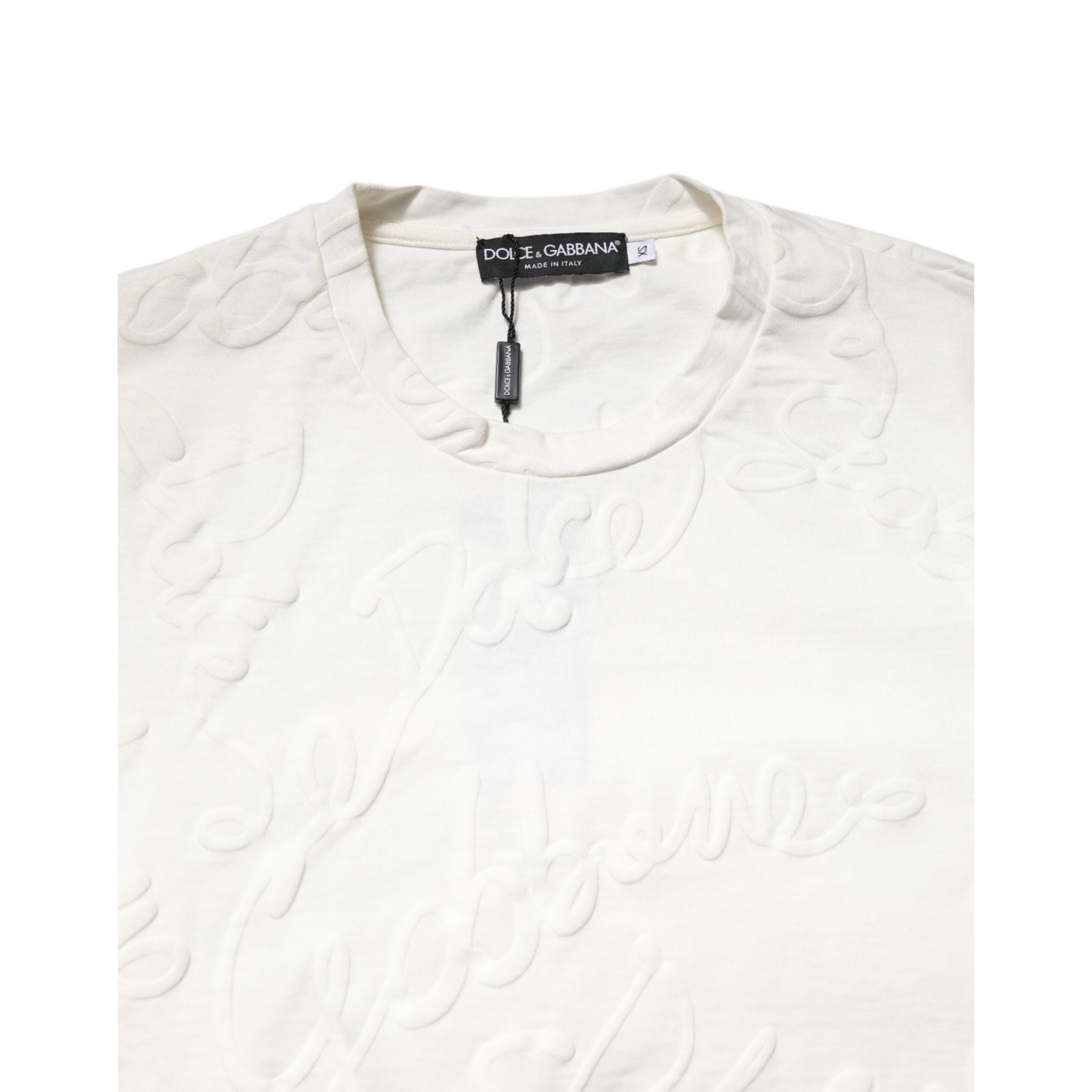 T-shirt girocollo Dolce & Gabbana in cotone bianco con logo in rilievo