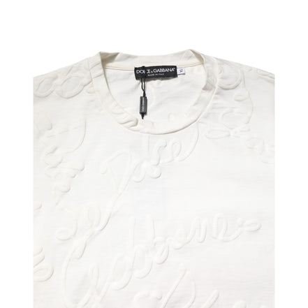 T-shirt girocollo Dolce & Gabbana in cotone bianco con logo in rilievo