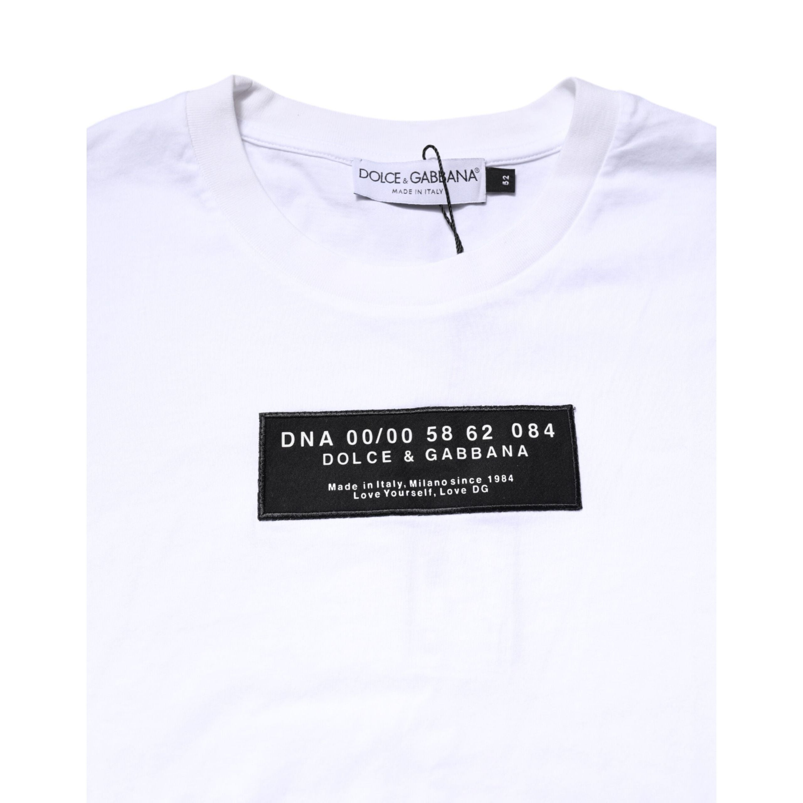 T-shirt Girocollo Dolce & Gabbana in Cotone Bianco con Patch Logo