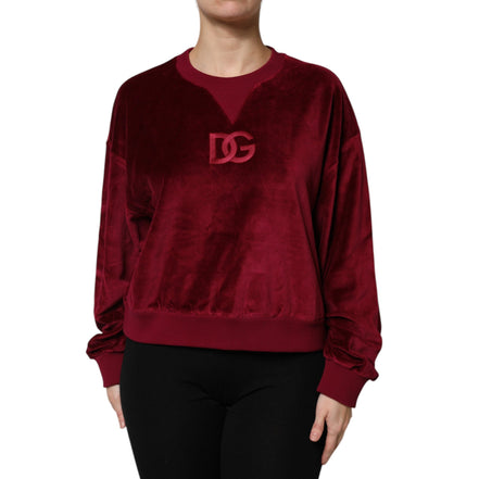 Dolce & Gabbana Red Cotton Velvet Crew Neck Sweater