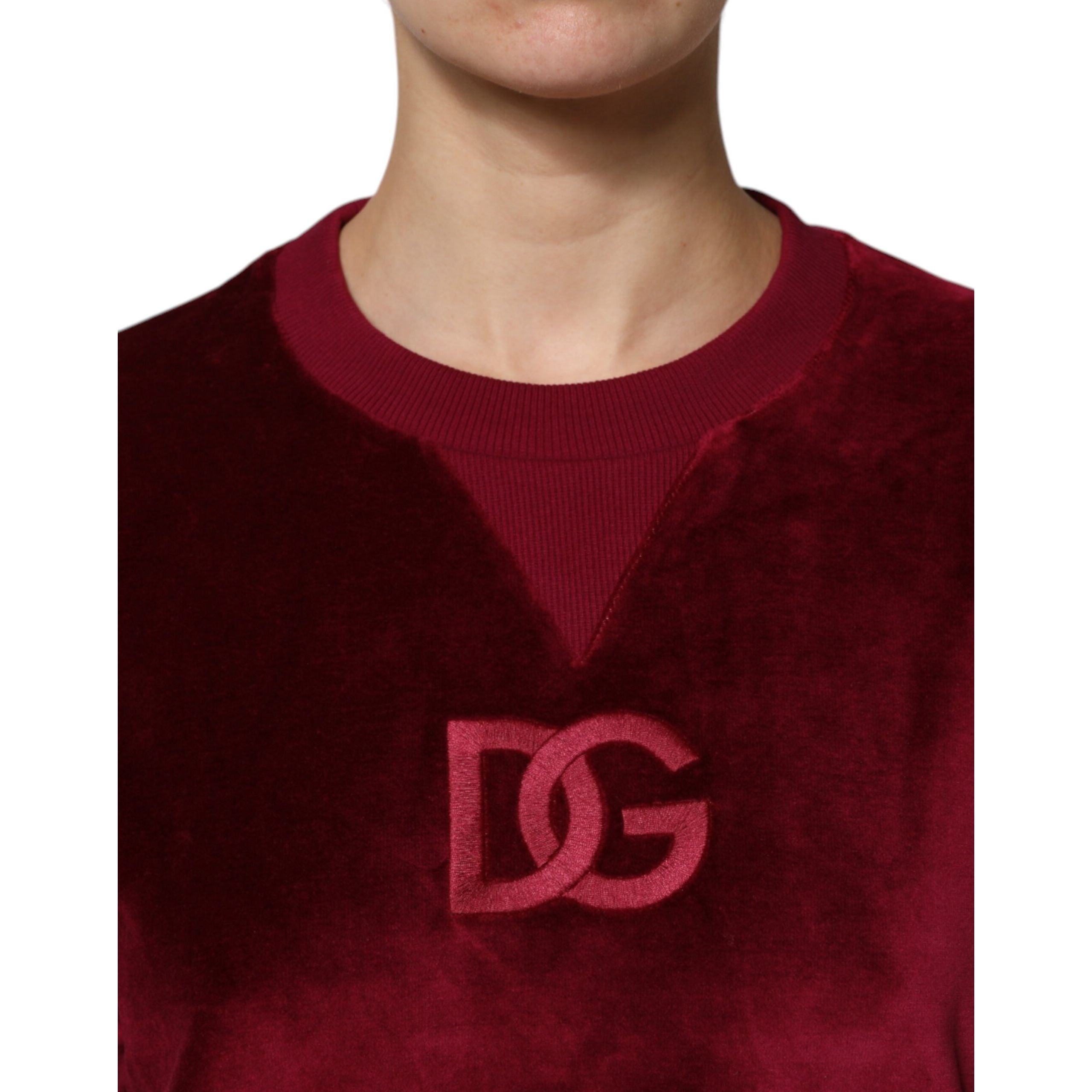 Dolce & Gabbana Red Cotton Velvet Crew Neck Sweater