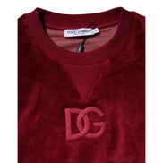 Dolce & Gabbana Red Cotton Velvet Crew Neck Sweater