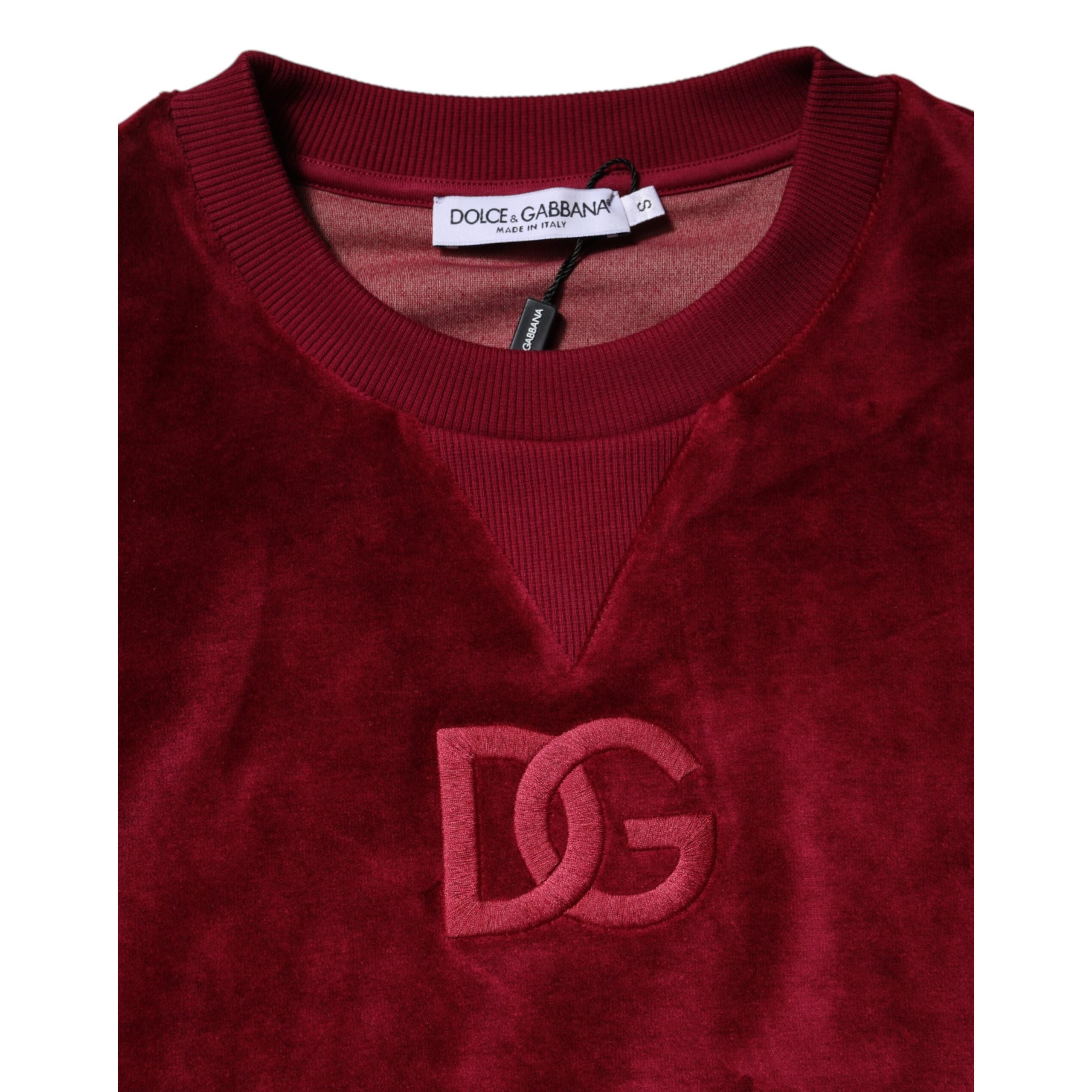 Dolce & Gabbana Red Cotton Velvet Crew Neck Sweater