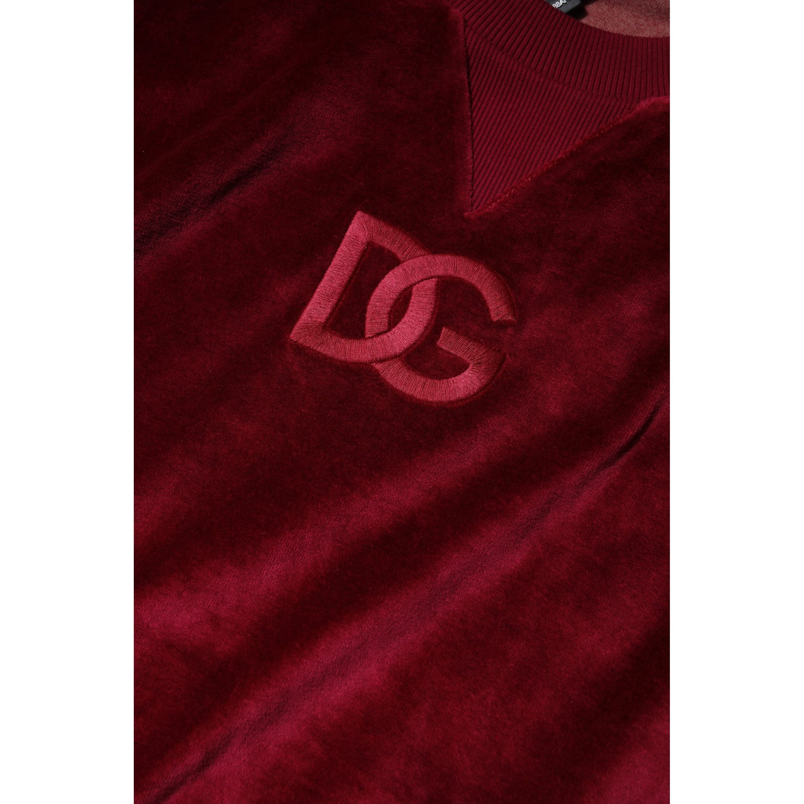 Dolce & Gabbana Red Cotton Velvet Crew Neck Sweater