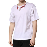 T-shirt col rond en coton blanc orné Dolce & Gabbana