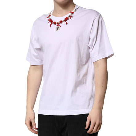 T-shirt col rond en coton blanc orné Dolce & Gabbana