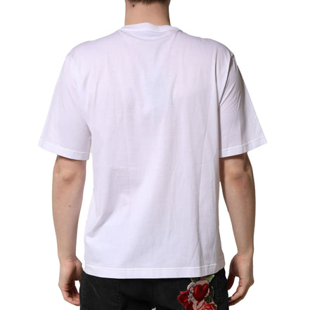 T-shirt col rond en coton blanc orné Dolce & Gabbana