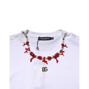T-shirt col rond en coton blanc orné Dolce & Gabbana
