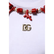 T-shirt col rond en coton blanc orné Dolce & Gabbana