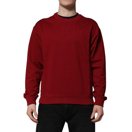 Dolce & Gabbana Maglione girocollo in cotone rosso con logo in rilievo