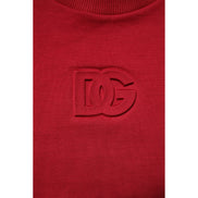 Dolce & Gabbana Red Embossed Logo Cotton Crew Neck Sweater