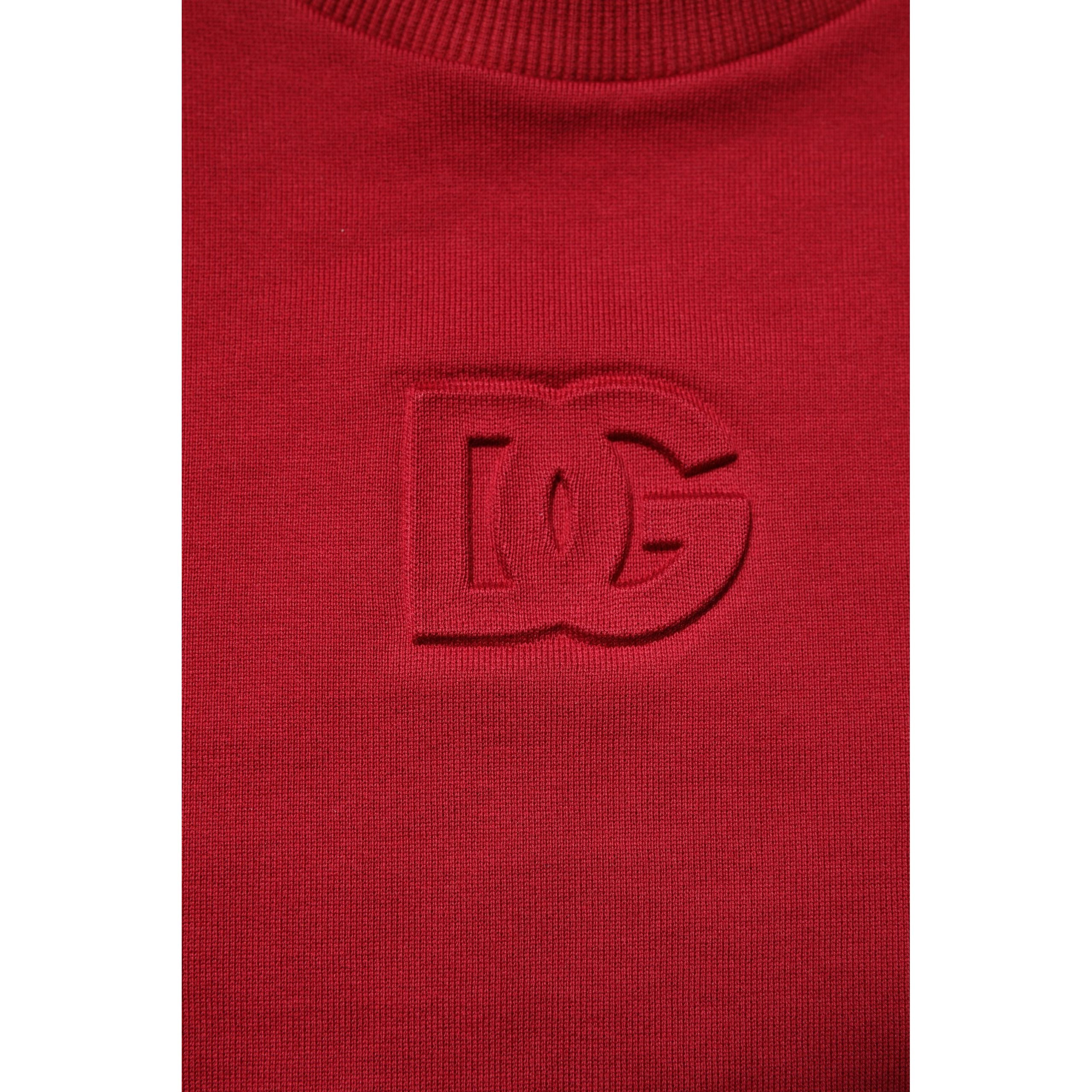 Dolce & Gabbana Red Embossed Logo Cotton Crew Neck Sweater