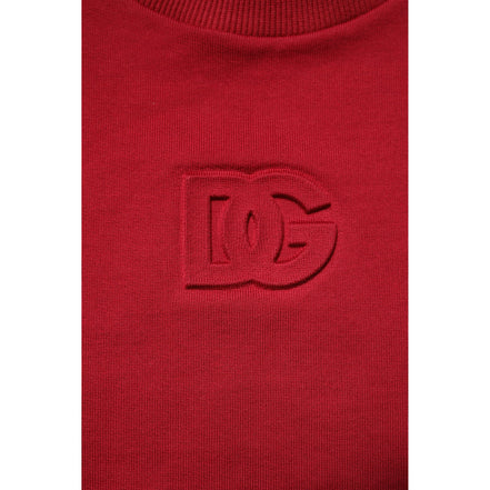 Dolce & Gabbana Red Embossed Logo Cotton Crew Neck Sweater