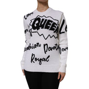 Dolce & Gabbana White Wool Knit Crew Neck Sweater