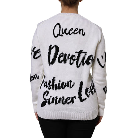 Dolce & Gabbana White Wool Knit Crew Neck Sweater
