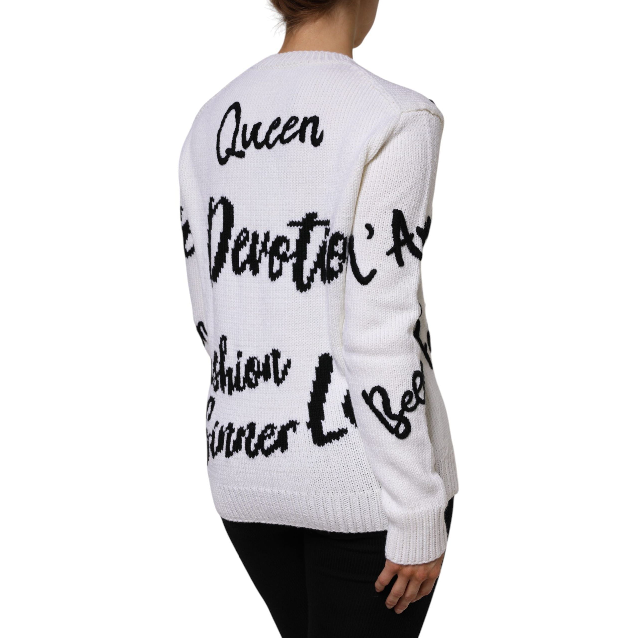 Dolce & Gabbana White Wool Knit Crew Neck Sweater