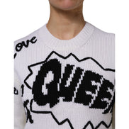 Dolce & Gabbana White Wool Knit Crew Neck Sweater