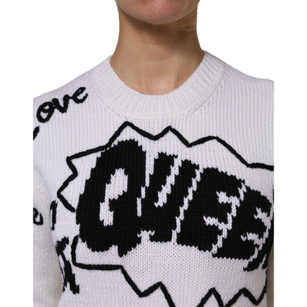 Dolce & Gabbana White Wool Knit Crew Neck Sweater