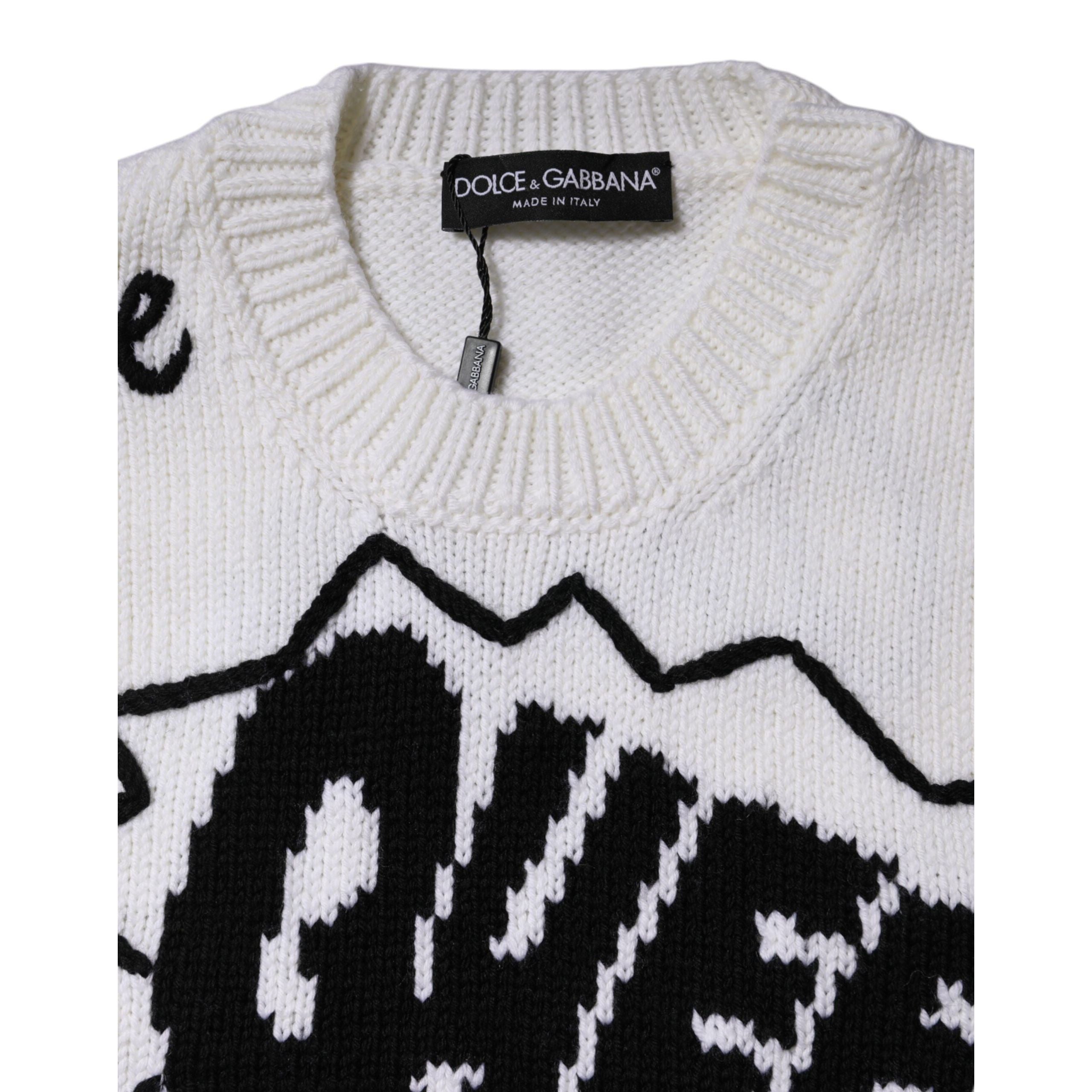 Dolce & Gabbana White Wool Knit Crew Neck Sweater