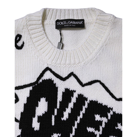 Dolce & Gabbana White Wool Knit Crew Neck Sweater