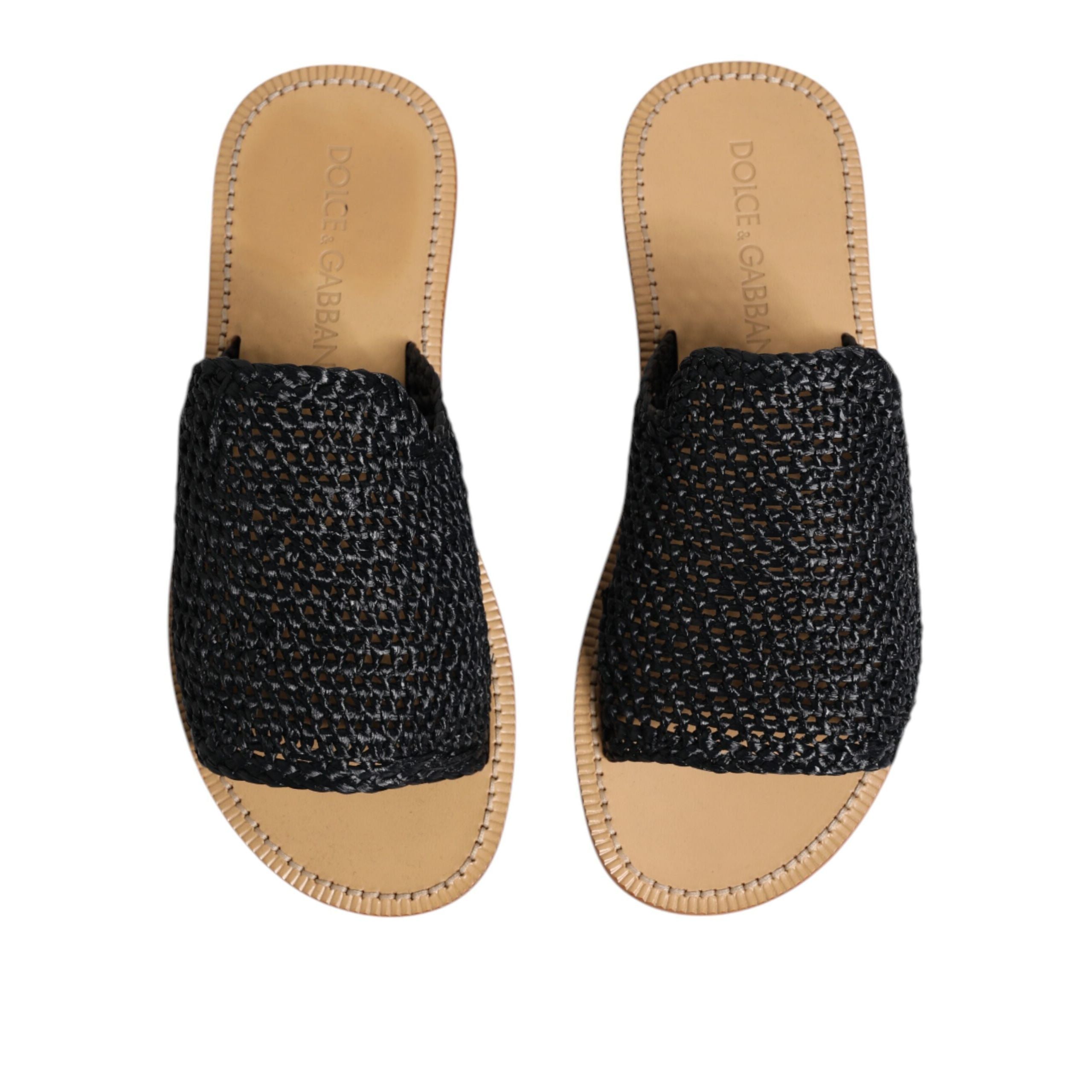 Dolce & Gabbana Black Monochrome Braided Raffia Slides