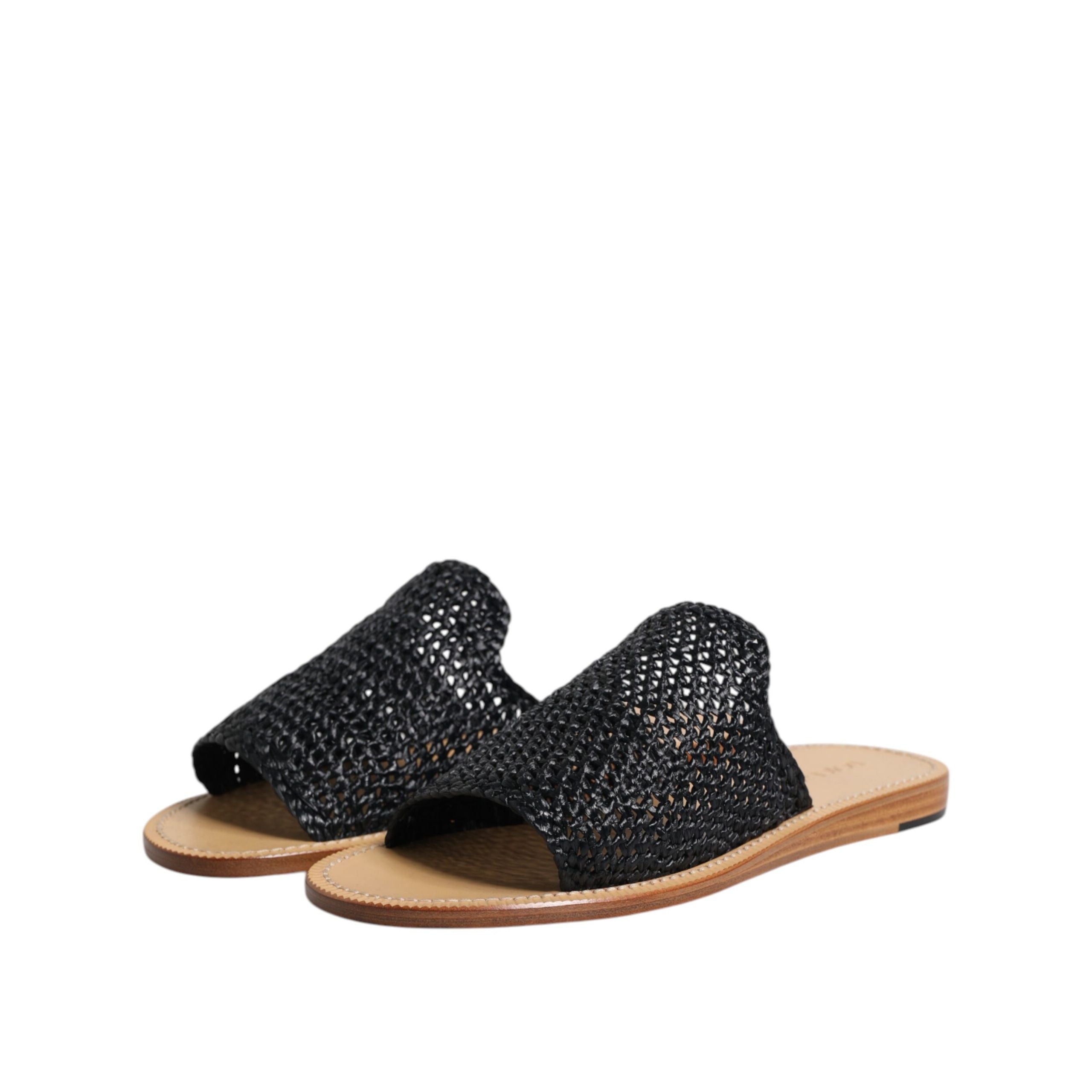 Dolce & Gabbana Black Monochrome Braided Raffia Slides