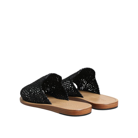 Dolce & Gabbana Black Monochrome Braided Raffia Slides
