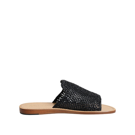 Dolce & Gabbana Black Monochrome Braided Raffia Slides